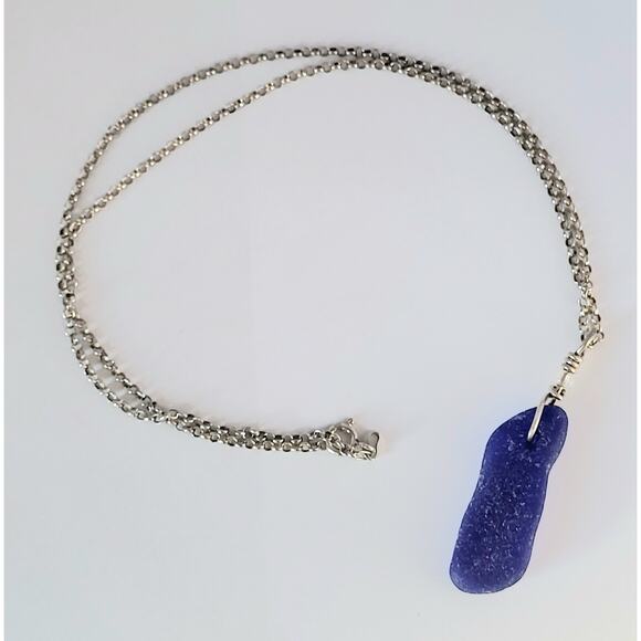 Seaglass Cobalt Blue Necklace Handmade Sterling Silver Sea Glass Beach - Picture 10 of 10